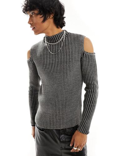 Maglione attillato in maglia antracite a coste con maniche ad aletta - ASOS DESIGN - Modalova