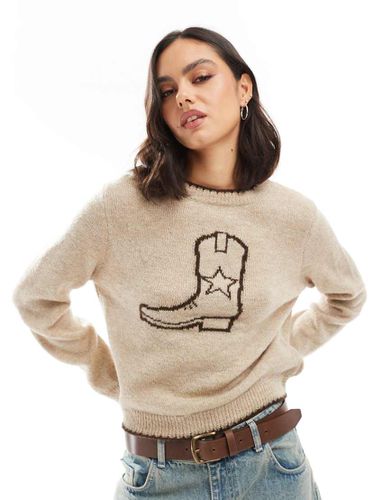 Maglione oversize color crema con stivale da cowboy - ASOS DESIGN - Modalova