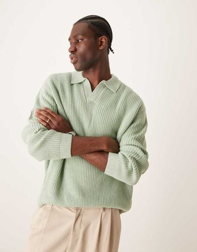 Maglione oversize lavorato a coste inglesi verde salvia con intaglio sul collo - ASOS DESIGN - Modalova