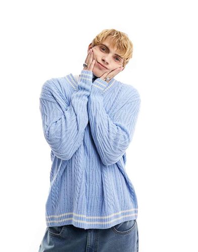 Maglione oversize stile cricket lavorato a trecce azzurro - ASOS DESIGN - Modalova