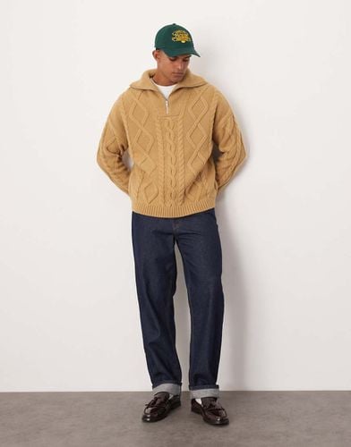 Maglione oversize pesante écru lavorato a trecce con zip corta - ASOS DESIGN - Modalova