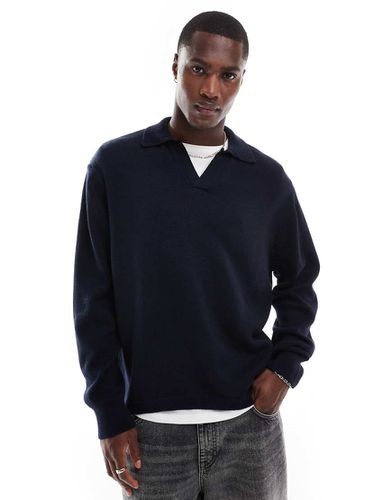 Maglione lavorato in misto cotone blu navy con colletto aperto - ASOS DESIGN - Modalova