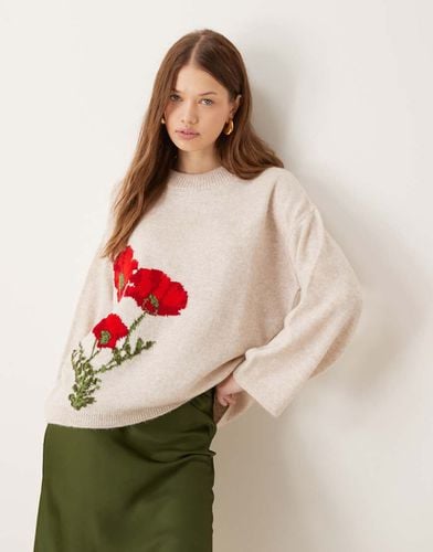 Maglione soffice squadrato écru con motivo floreale - ASOS DESIGN - Modalova