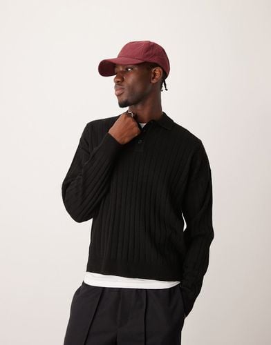 Maglione stile polo a coste a maniche lunghe squadrato comodo - ASOS DESIGN - Modalova