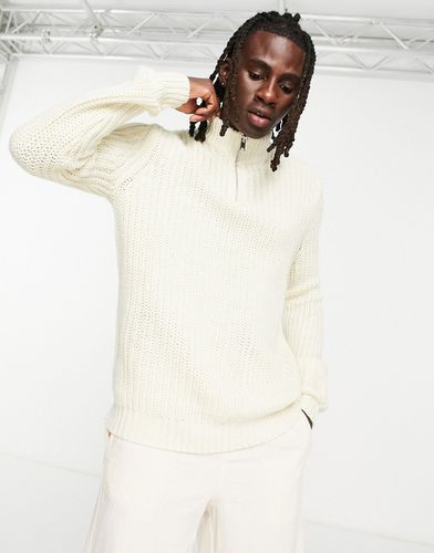 Maglione pesante in maglia a coste inglesi con zip corta color écru - ASOS DESIGN - Modalova