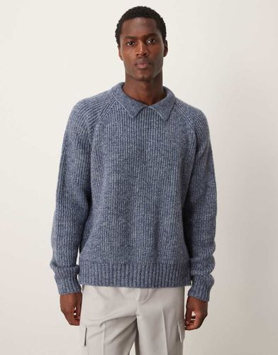 Maglione pesante squadrato oversize lavorato a trecce mélange in misto lana con colletto - ASOS DESIGN - Modalova