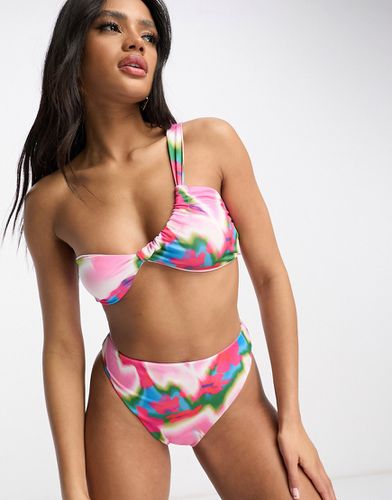 Mix & Match - Slip bikini a vita alta sgambati rosa con stampa rosa astratta a macchie - ASOS DESIGN - Modalova