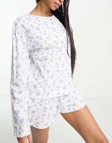Mix & Match - T-shirt del pigiama a maniche lunghe bianca a fiorellini - ASOS DESIGN - Modalova