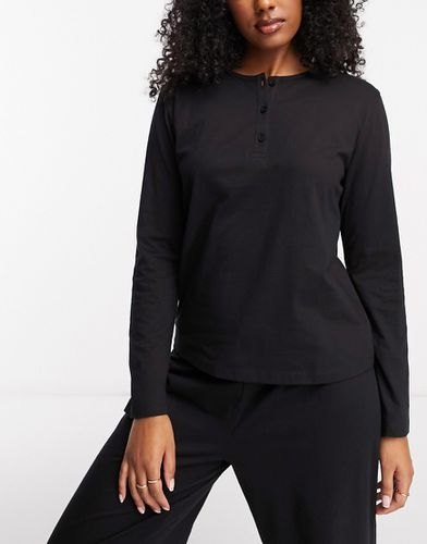 Mix & Match - Top del pigiama a maniche lunghe nero in cotone con collo serafino - ASOS DESIGN - Modalova
