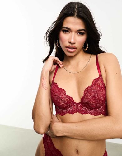 Sienna - Reggiseno scollo profondo in pizzo bordeaux con ferretto - ASOS DESIGN - Modalova