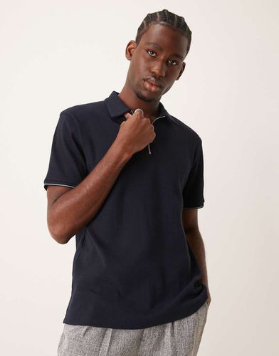 ASOS DESIGN - Polo blu navy con zip - ASOS DESIGN - Modalova