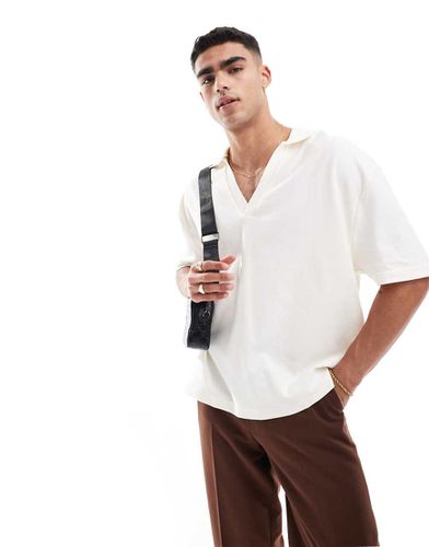 Polo oversize con colletto a rever beige - ASOS DESIGN - Modalova