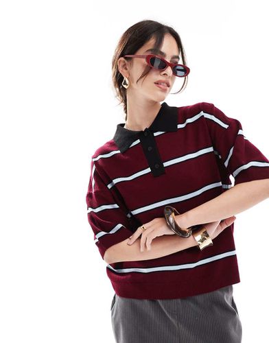 Polo oversize in maglia bordeaux a righe - ASOS DESIGN - Modalova