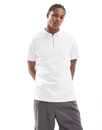 Polo premium bianca in tessuto interlock da 300 gsm - ASOS DESIGN - Modalova