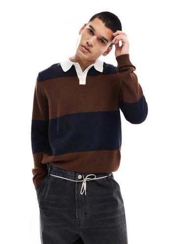 Polo stile rugby in maglia a righe e blu navy a coste - ASOS DESIGN - Modalova