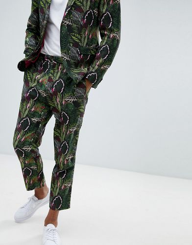 Pantaloni da abito affusolati con stampa botanica effetto lino - ASOS DESIGN - Modalova