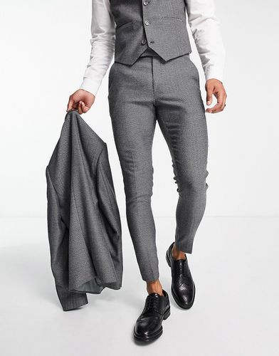 Pantaloni da abito super skinny in misto lana a spina di pesce antracite scuro - ASOS DESIGN - Modalova