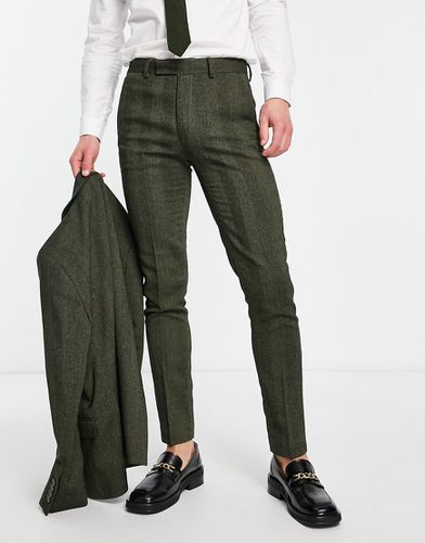 Pantaloni da abito skinny in misto lana verdi a spina di pesce - ASOS DESIGN - Modalova