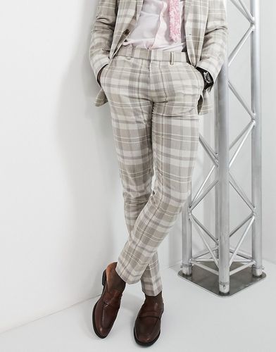 Pantaloni da abito skinny in misto lino color pietra a quadri - ASOS DESIGN - Modalova