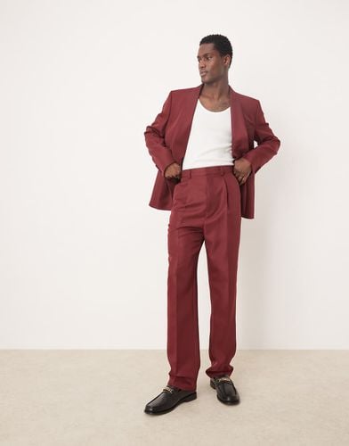 Pantaloni dritti da abito in raso bordeaux opaco - ASOS DESIGN - Modalova