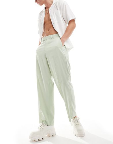 Pantaloni eleganti a fondo ampio in misto lino salvia stropicciato - ASOS DESIGN - Modalova
