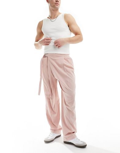 Pantaloni eleganti a fondo ampio in misto lino color polvere con taglio a portafoglio asimmetrico - ASOS DESIGN - Modalova