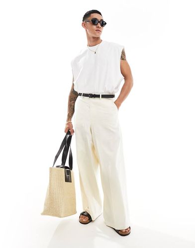 Pantaloni eleganti ampi in misto lino écru - ASOS DESIGN - Modalova