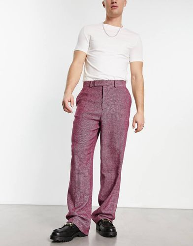 Pantaloni eleganti larghi in misto lana bordeaux con motivo pied de poule - ASOS DESIGN - Modalova