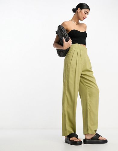 Pantaloni oliva in misto lino con fascia in vita cucita - ASOS DESIGN - Modalova