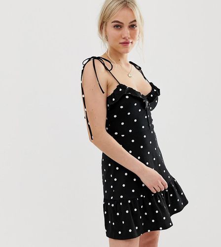 Petite mini sundress with button front and pep hem in polka dot - ASOS DESIGN - Modalova