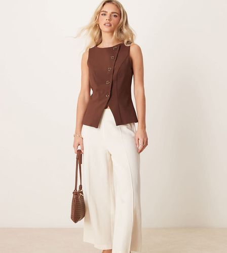 Petite - Pantalon ample ajusté en lin - Blanc cassé - Asos Design - Modalova