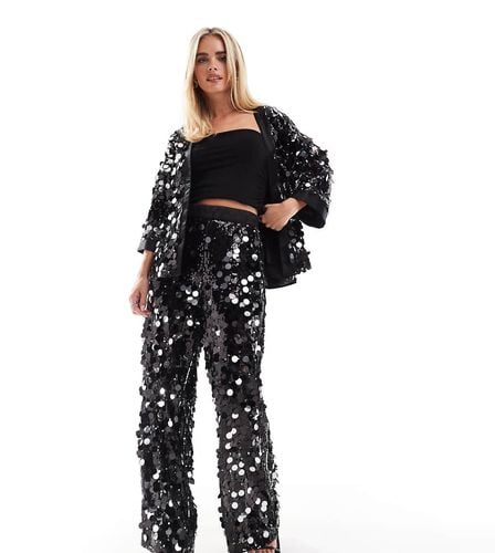 Petite - Pantaloni neri sartoriali con paillettes a disco - ASOS DESIGN - Modalova