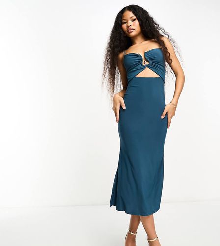 ASOS DESIGN Petite - Vestito midi petrolio con spalline sottili, cut-out e dettaglio dorato - ASOS Petite - Modalova