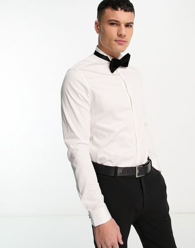 Premium - Camicia slim bianca in rasatello con collo diplomatico - ASOS DESIGN - Modalova
