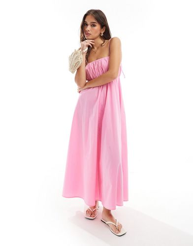 Prendisole lungo con bustino arricciato e spalline regolabili color rosa pastello - ASOS DESIGN - Modalova