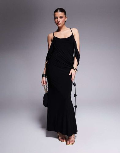 Robe mi-longue effet drapé avec encolure bardot superposée et détails fleurs - Asos Design - Modalova