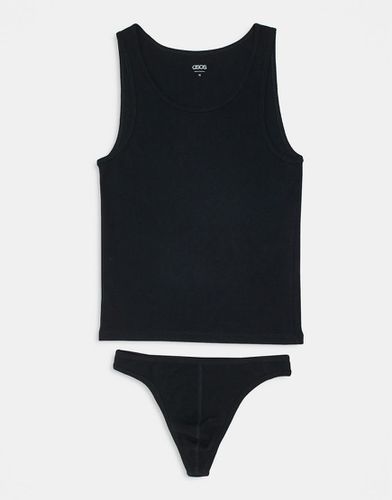 Rib thong and vest set in black - ASOS DESIGN - Modalova