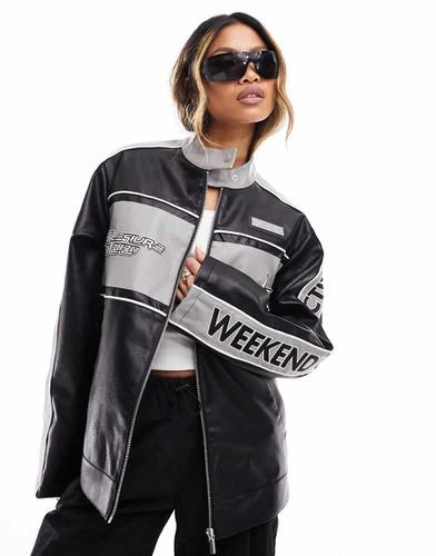 ASOS DESIGN Weekend Collective - Giacca stile motocross grigia in pelle sintetica - ASOS WEEKEND COLLECTIVE - Modalova