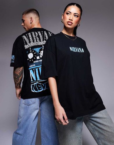 T-shirt unisex oversize nera con stampa "Nevermind" dei Nirvana - ASOS DESIGN - Modalova