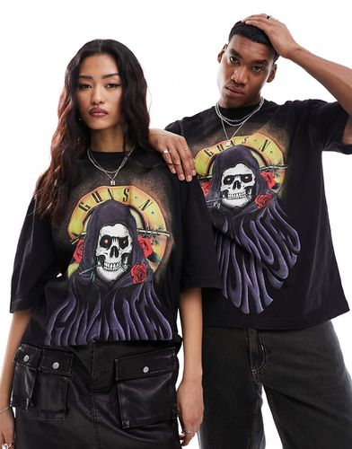 T-shirt unisex oversize nera con stampa su licenza "Guns N' Roses Grim Reaper" - ASOS DESIGN - Modalova