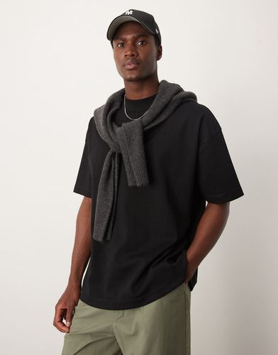 T-shirt accollata oversize premium nera in tessuto interlock da 300 gsm - ASOS DESIGN - Modalova