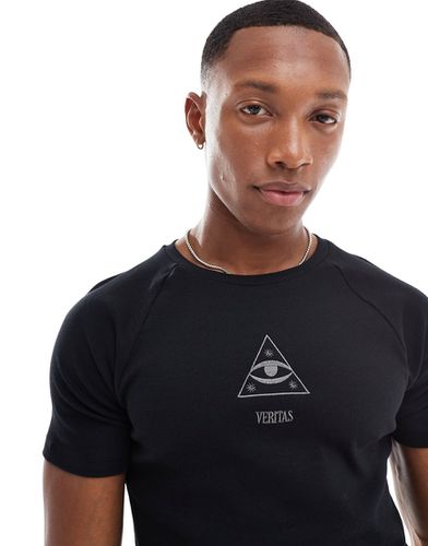 T-shirt attillata a coste nera con ricamo di stella - ASOS DESIGN - Modalova
