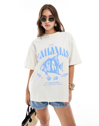 T-shirt boyfriend color crema con grafica marina "Bahamas" - ASOS DESIGN - Modalova