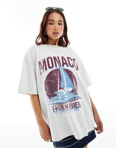 T-shirt boyfriend ghiaccio mélange con grafica Monaco Yacht - ASOS DESIGN - Modalova