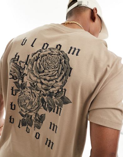 T-shirt comoda beige con stampa di rosa gotica sul retro - ASOS DESIGN - Modalova