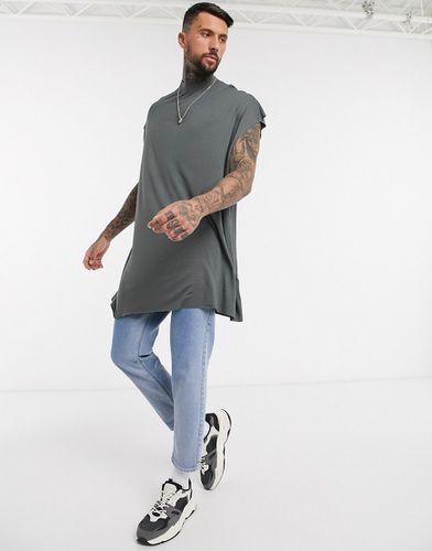 T-shirt lunga super oversize senza maniche nera - ASOS DESIGN - Modalova