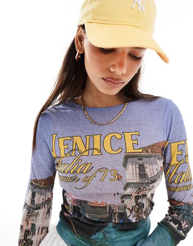 T-shirt mini a maniche lunghe in rete con grafica "Venice" - ASOS DESIGN - Modalova