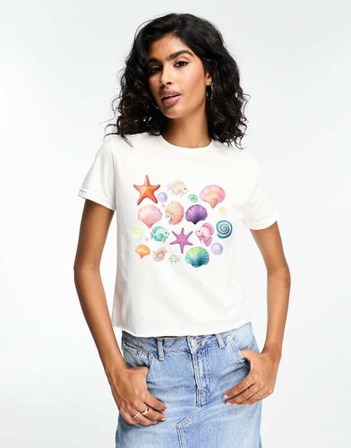 T-shirt mini bianca con grafica con conchiglie - ASOS DESIGN - Modalova