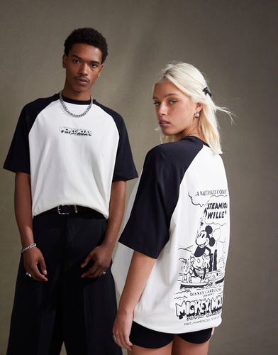 T-shirt oversize unisex bianco sporco con maniche raglan e stampa Steamboat Willie - ASOS DESIGN - Modalova