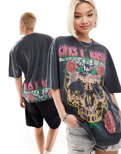 T-shirt oversize unisex slavato con grafica "Guns N' Roses" stampata e teschio - ASOS DESIGN - Modalova